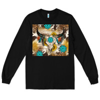 Black cowhide leopard bull skull gemstone Long Sleeve Tee - NancyCooperArtShop