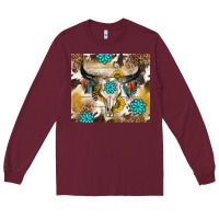 Burgundy cowhide leopard bull skull gemstone Long Sleeve Tee - NancyCooperArtShop