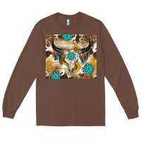 Chestnut cowhide leopard bull skull gemstone Long Sleeve Tee - NancyCooperArtShop