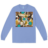 Colony Blue cowhide leopard bull skull gemstone Long Sleeve Tee - NancyCooperArtShop