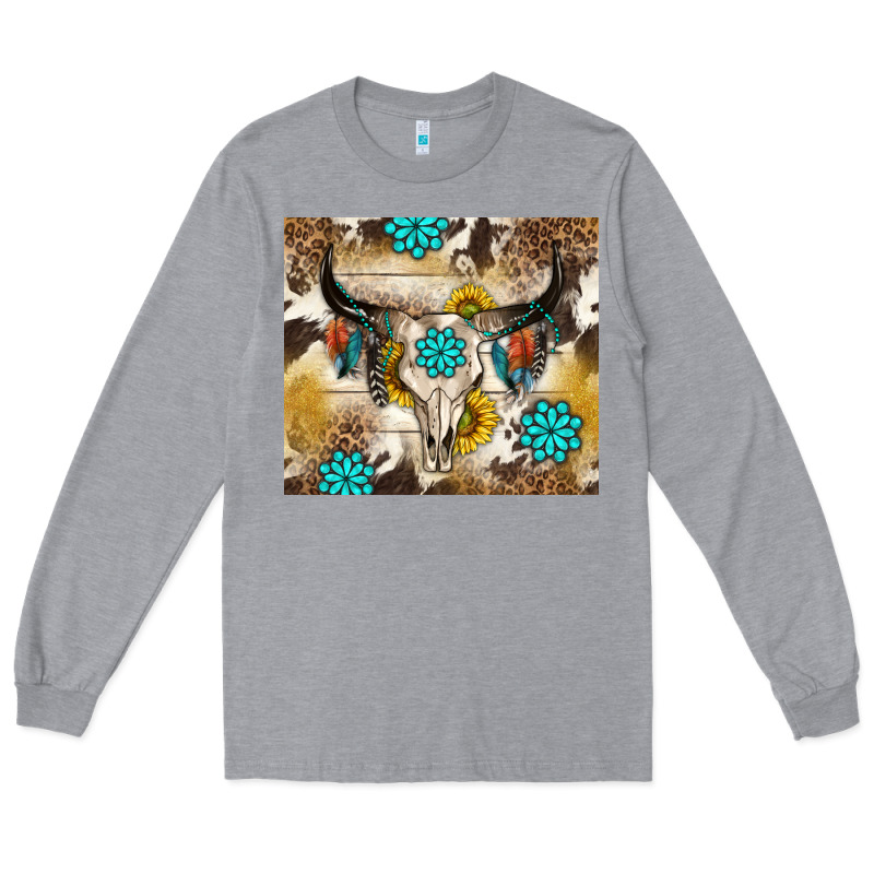 Cowhide Leopard Bull Skull Gemstone Long Sleeve Tee by NancyCooperArtShop | Teevron