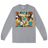 Heather Grey cowhide leopard bull skull gemstone Long Sleeve Tee - NancyCooperArtShop