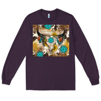 Plum cowhide leopard bull skull gemstone Long Sleeve Tee - NancyCooperArtShop