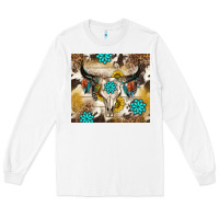 White cowhide leopard bull skull gemstone Long Sleeve Tee - NancyCooperArtShop
