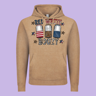 Red White Boozy Vintage Hoodie Designed By Cowhidedigitalart