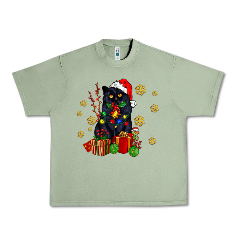 Black Cat Meowy Christmas Urban Heavy Tee by AdoDesignShop | Teevron
