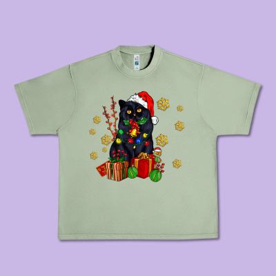 Black Cat Meowy Christmas Urban Heavy Tee Designed By Adodesignshop