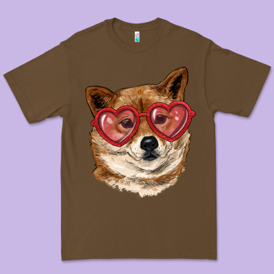 Premium Tee shiba inu with love glasses