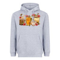 Heather Grey Honey And Bee With Flower Coffee Cup Heavyweight Hoodie - BundleAndBundleShop