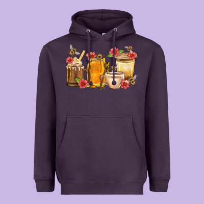 Honey And Bee With Flower Coffee Cup Heavyweight Hoodie Designed By Bundleandbundleshop