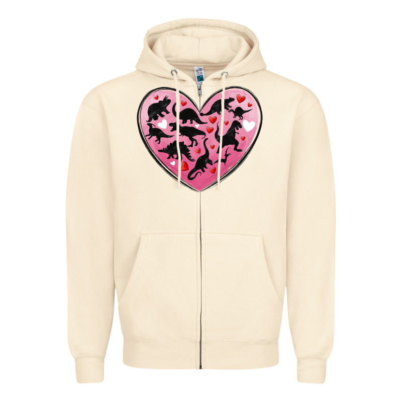 Dinosaur Valentine Heart Zipper Hoodie by MaliasSmallBusiness | Teevron