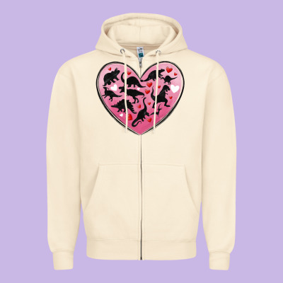 Dinosaur Valentine Heart Zipper Hoodie Designed By Maliassmallbusiness