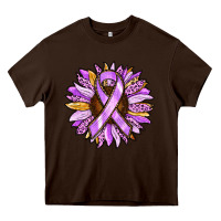 Chocolate Brown Cancer Awareness Sunflower Heavy Core Tee - RanaPortraitStore