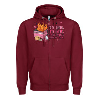 Burgundy it's fine i'm fine everything's freakin' fine Zipper Hoodie - MaliasSmallBusiness