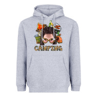 Heather Grey Camping Braid Hair Woman With Fire Bbs Heavyweight Hoodie - BundleAndBundleShop