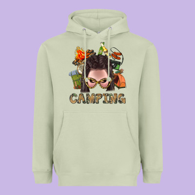 Camping Braid Hair Woman With Fire Bbs Heavyweight Hoodie Designed By Bundleandbundleshop