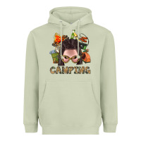 Matcha Camping Braid Hair Woman With Fire Bbs Heavyweight Hoodie - BundleAndBundleShop