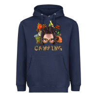 Navy Camping Braid Hair Woman With Fire Bbs Heavyweight Hoodie - BundleAndBundleShop