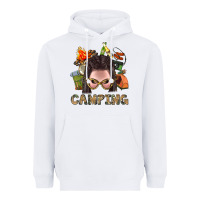 White Camping Braid Hair Woman With Fire Bbs Heavyweight Hoodie - BundleAndBundleShop