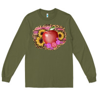 Army Green apple sunflower back to school background Long Sleeve Tee - AdoDesignShop