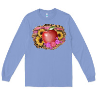 Colony Blue apple sunflower back to school background Long Sleeve Tee - AdoDesignShop