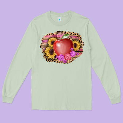 Apple Sunflower Back To School Background Long Sleeve Tee Designed By Adodesignshop