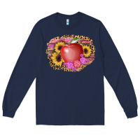 Navy apple sunflower back to school background Long Sleeve Tee - AdoDesignShop
