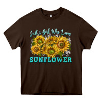 Chocolate Brown just a girl who loves sunflower Heavy Core Tee - texasbilliewilder