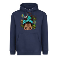Navy Lake Camping Afro Messy Bun Bbs Heavyweight Hoodie - BundleAndBundleShop
