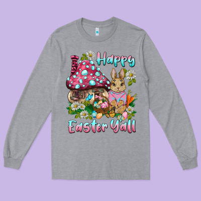 Happy Easter Y'all Rabbit Long Sleeve Tee Designed By Barkaloodesign