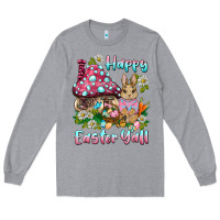 Heather Grey happy easter y'all rabbit Long Sleeve Tee - BarkalooDesign