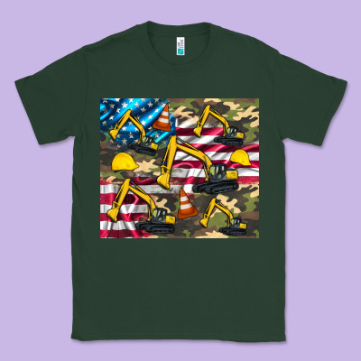 Excavator American Flag Classic Tee Designed By Artiststas