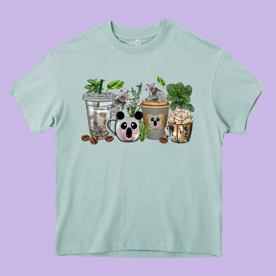 Koala Coffee Cups Heavy Core Tee Designed By Texasbilliewilder