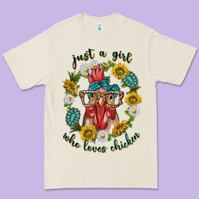 Premium Tee just a girl who loves chicken with sunflowers and gemstone