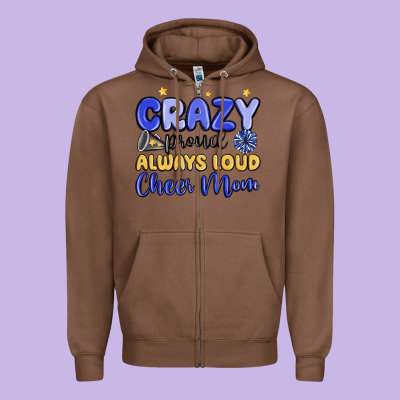 Crazy Proud Always Loud Cheer Mom Zipper Hoodie Designed By Maliassmallbusiness