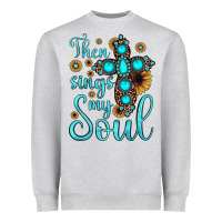 Heather Grey then sings my soul cross Heavyweight Sweatshirt - JahusDesignShop