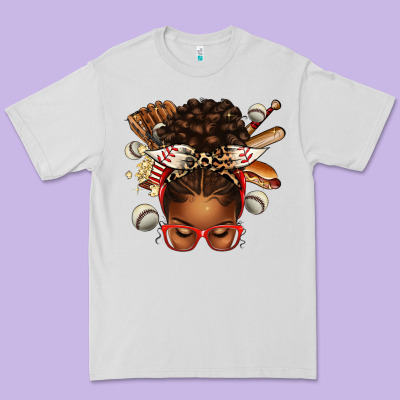 Premium Tee baseball afro messy bun