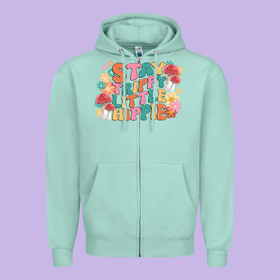 Stay Trippy Little Hippie Zipper Hoodie Designed By Maliassmallbusiness