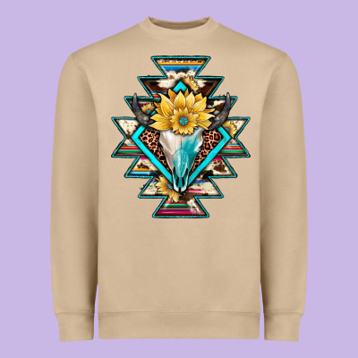 Cowhide Leopard Bull Skull Aztec Heavyweight Sweatshirt Designed By Jahusdesignshop