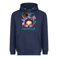 Navy Messy Bun Cosmetologist Bbs Heavyweight Hoodie - BundleAndBundleShop