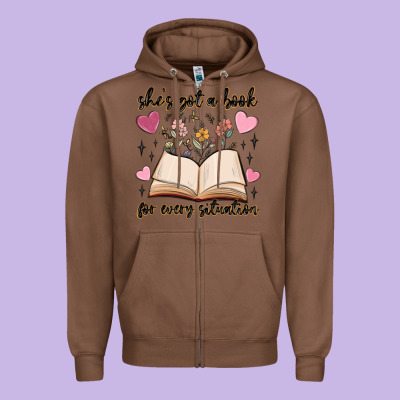 She's Got A Book For Every Situation Zipper Hoodie Designed By Maliassmallbusiness