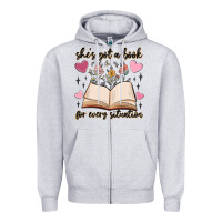 Heather Grey she's got a book for every situation Zipper Hoodie - MaliasSmallBusiness