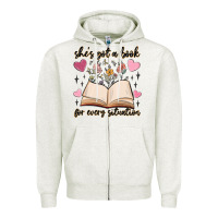 Oatmeal Heather she's got a book for every situation Zipper Hoodie - MaliasSmallBusiness