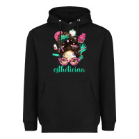 Black Esthetician Messy Bun With Pink Leopard Glasses Bbs Heavyweight Hoodie - BundleAndBundleShop