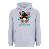 Heather Grey Esthetician Messy Bun With Pink Leopard Glasses Bbs Heavyweight Hoodie - BundleAndBundleShop