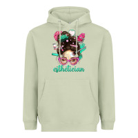 Matcha Esthetician Messy Bun With Pink Leopard Glasses Bbs Heavyweight Hoodie - BundleAndBundleShop