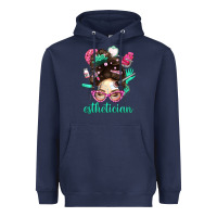 Navy Esthetician Messy Bun With Pink Leopard Glasses Bbs Heavyweight Hoodie - BundleAndBundleShop