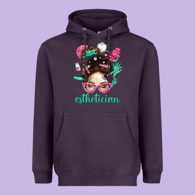 Esthetician Messy Bun With Pink Leopard Glasses Bbs Heavyweight Hoodie Designed By Bundleandbundleshop