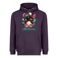 Plum Esthetician Messy Bun With Pink Leopard Glasses Bbs Heavyweight Hoodie - BundleAndBundleShop