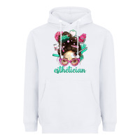 White Esthetician Messy Bun With Pink Leopard Glasses Bbs Heavyweight Hoodie - BundleAndBundleShop